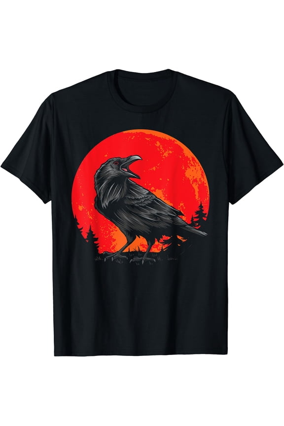 Hot Trending Kiraa Tee With Red Moon Black Crow Gothic Animal Bird Spooky Forest Raven Unisex S-5Xl T-Shirt