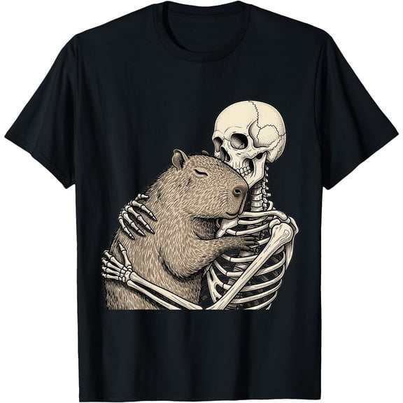 Hot Trending Kiraa Tee With Skeleton Hugging Capybara Capy Lover Spooky Season Unisex S-5Xl T-Shirt