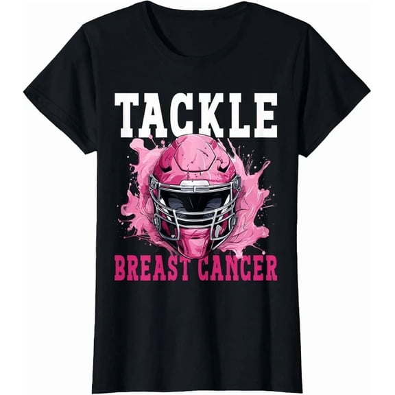 Hot Trending Kiraa Tee With Tackle Cancer Football Cancer Awareness Pink Ribbon T-Shirt