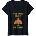thumbnail image 1 of Hot Trending Kiraa Tee With Thanksgiving For Kids Will Trade Sister For Turkey Tshirt, 1 of 5