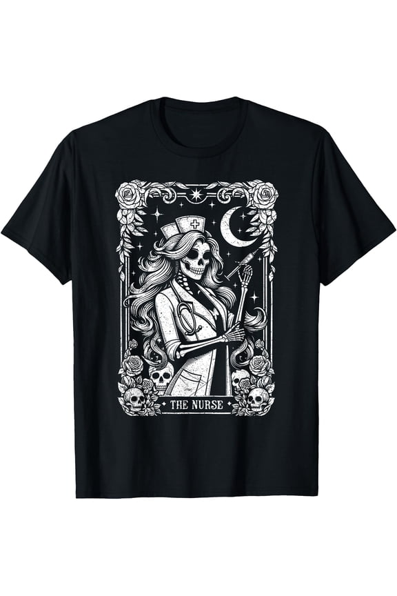 Hot Trending Kiraa Tee With The Nurse Skeleton Tarot Card Funny Nursing Nurse Rn Lpn Np Unisex S-5Xl T-Shirt