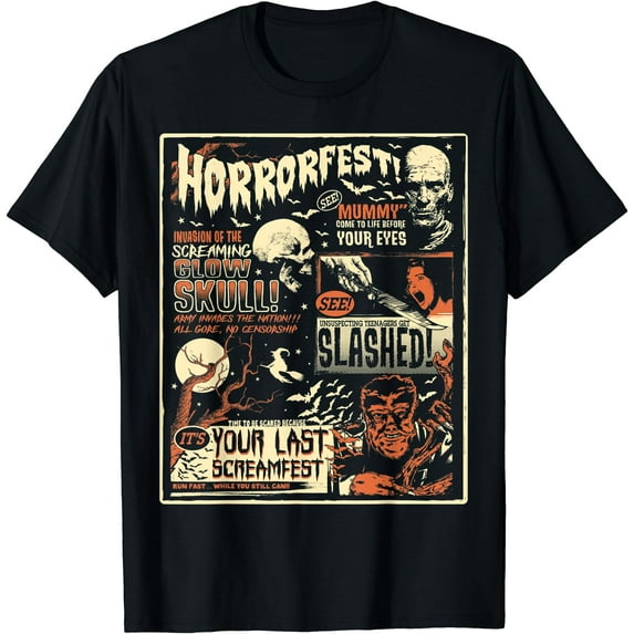 Hot Trending Kiraa Tee With Vintage Horrorfest Movie Poster Terror Old Time Unisex S-5Xl T-Shirt