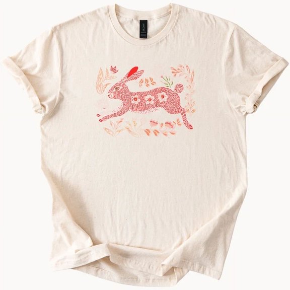Hot Trending Leaping Hare Tee Floral Rabbit Shirt Spring Nature Top Design Preview Only