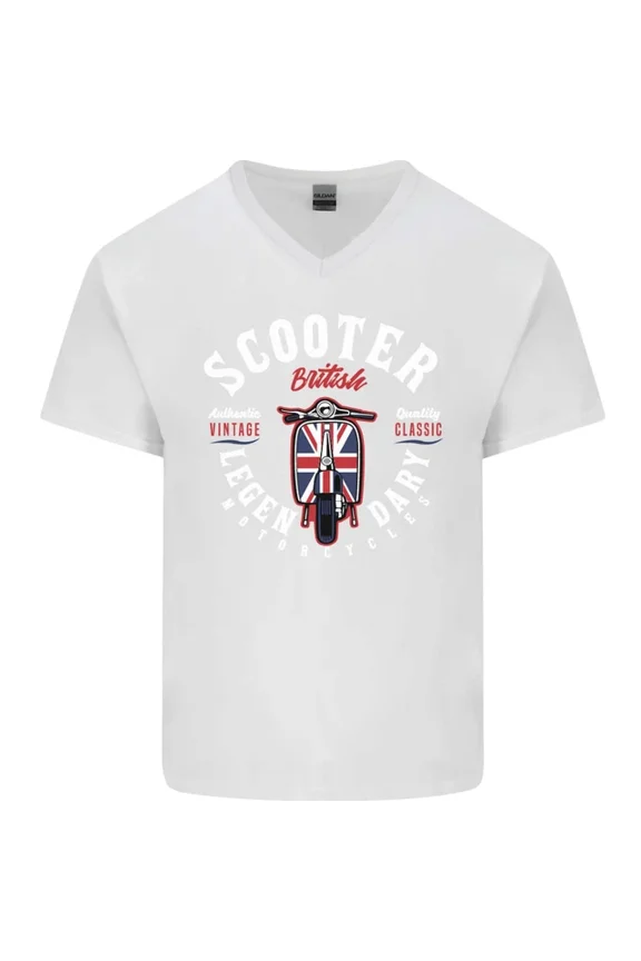 Hot Trending Legendary British Scooter Motorcycle MOD Mens V-Neck T-Shirt Design Preview Only