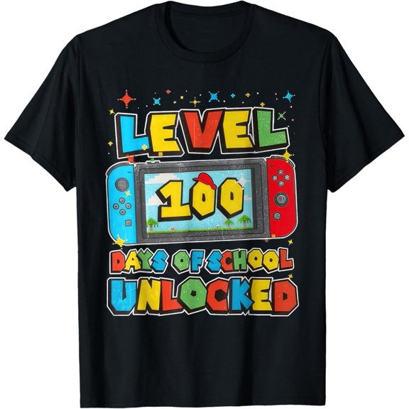 Hot Trending Level 100 Days of School Unlocked Gaming Pixel 100th Day T-Shirt Vintage Tee -Birthday Gifts