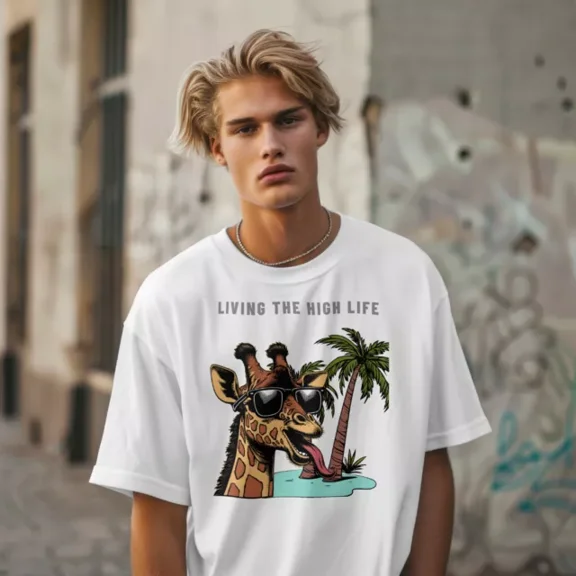 Hot Trending Living the High Life Giraffe Tee, Funny Animal T-Shirt, Summer Vibes Shirt Design Preview Only