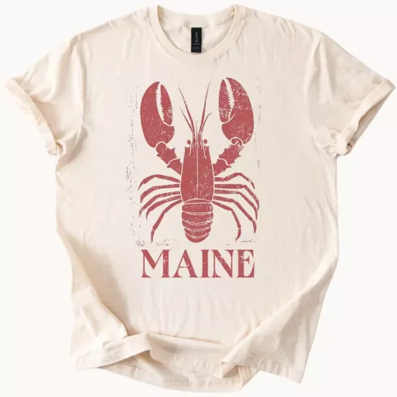 Hot Trending Lobster Maine Graphic Tee Natural Gildan Softstyle T Shirt Retro Design Preview Only