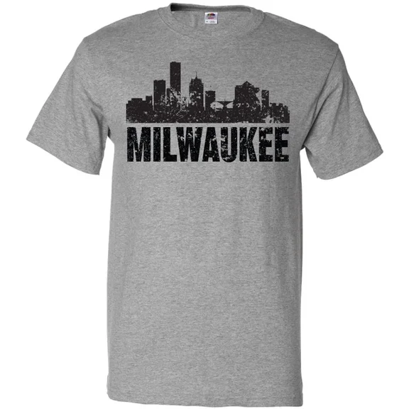 Hot Trending Milwaukee Skyline Grunge T-Shirt Skylines Wisconsin Silhouette Born S-5Xl Birthday Gifts; For Men & Women