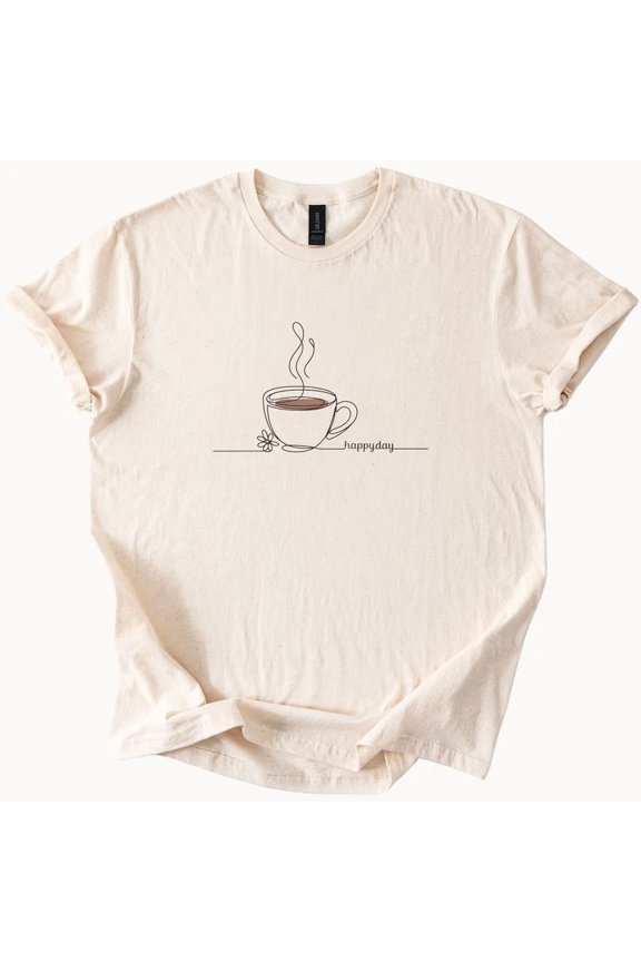 Hot Trending Minimalist Coffee Cup Happy Day Shirt Cute Coffee Lover Tee Casual Graphic Design Preview Only