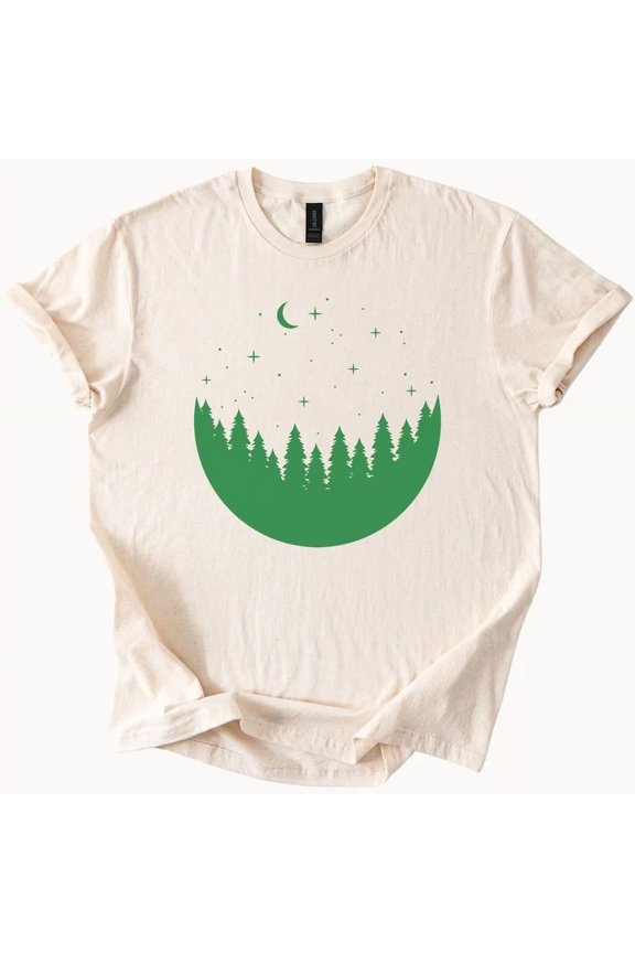 Hot Trending Moonlit Forest Tee Stars Nature Graphic Shirt Design Preview Only