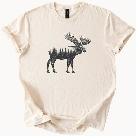 Hot Trending Moose Forest Tee Nature Graphic Shirt Wildlife Top Gift Design Preview Only