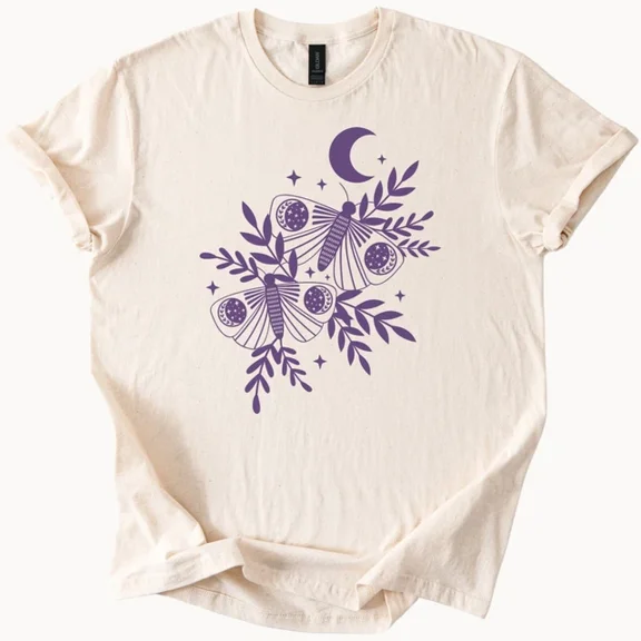 Hot Trending Moth Moon T Shirt Celestial Butterfly Tee Witchy Graphic Top Design Preview Only