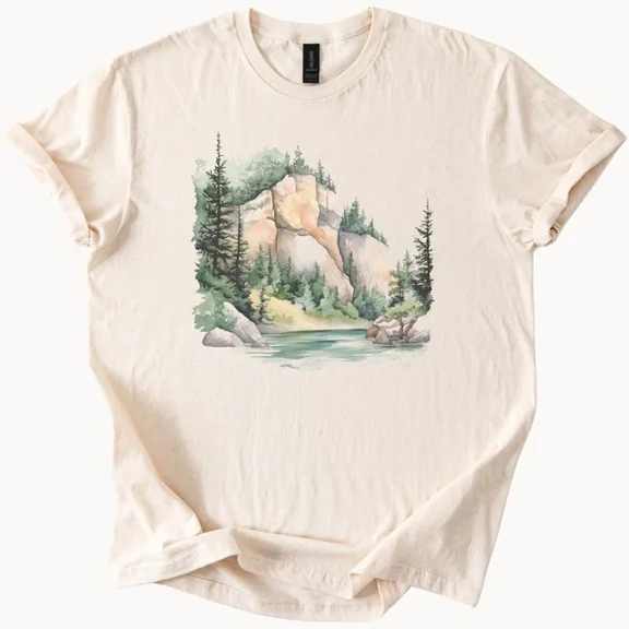 Hot Trending Mountain Lake Graphic Tee Rocky Nature Shirt Outdoors Top Design Preview Only