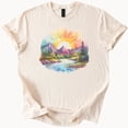 thumbnail image 1 of Hot Trending Mountain River Sunset Tee Watercolor Nature Shirt Graphic Top Design Preview Only, 1 of 4