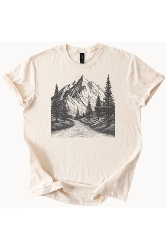 Hot Trending Mountain River Trees Tee Nature Graphic Shirt Design Preview Only
