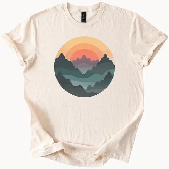 Hot Trending Mountain Sunset Tee Nature Adventure Graphic Shirt Design Preview Only