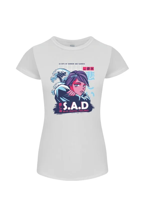 Hot Trending Music Vaporwave Anime Girl Emo SAD T-Shirt Design Preview Only