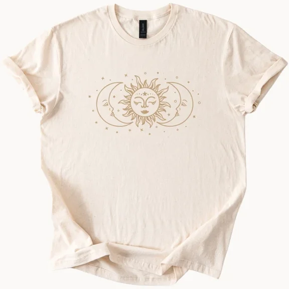 Hot Trending Mystic Sun Moon Tee Celestial Graphic Shirt Boho Witchy Top Design Preview Only