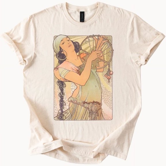 Hot Trending Nouveau Woman Graphic Tee Mucha Style Art T Shirt Design Preview Only