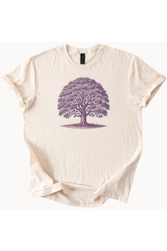 Hot Trending Oak Tree Graphic Tee Nature Shirt with Detailed Botanical Illustration Design Preview Only
