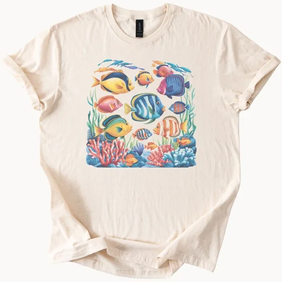 Hot Trending Ocean Fish Graphic Tee Coral Reef Shirt Sea Life Top Design Preview Only