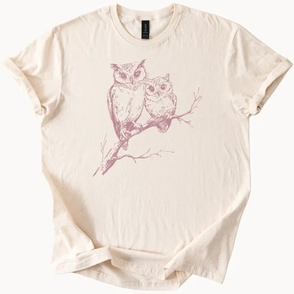 Hot Trending Owl Couple T-Shirt Branch Graphic Bird Lover Tee Design Preview Only