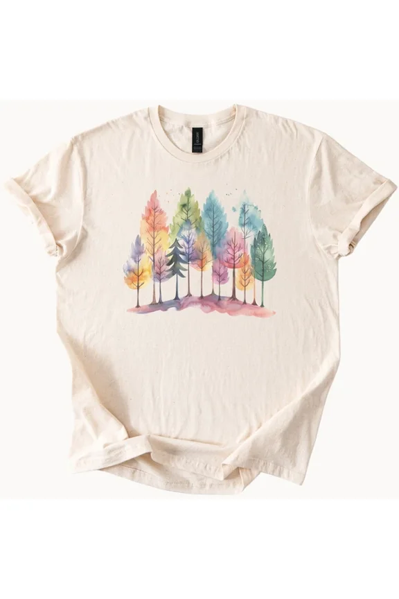 Hot Trending Pastel Watercolor Forest Shirt Colorful Trees Nature Graphic Tee Design Preview Only