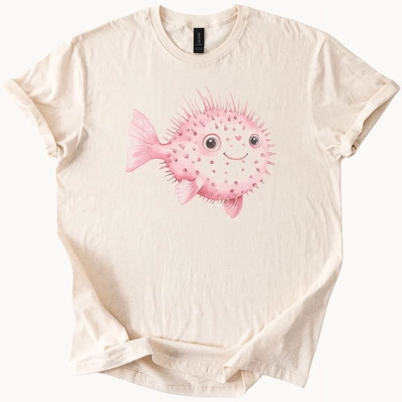Hot Trending Pink Pufferfish Tee Cute Kawaii Fish Shirt Ocean Graphic Design Preview Only