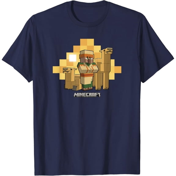 Hot Trending Pixel Art Vanilla Villager & Camels Desert Portrait T-Shirt Vintage Tee -Birthday Gifts