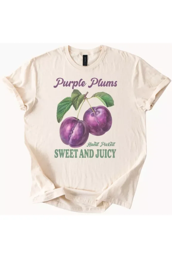 Hot Trending Purple Plums Hand Picked Sweet Juicy Graphic T Shirt Design Preview Only