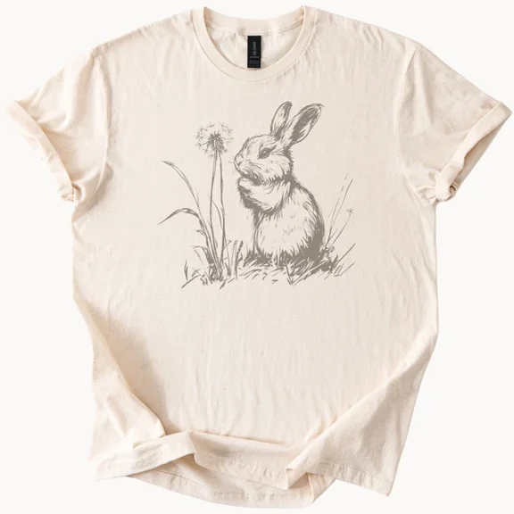 Hot Trending Rabbit Dandelion Tee Cute Bunny Graphic Spring Shirt Design Preview Only