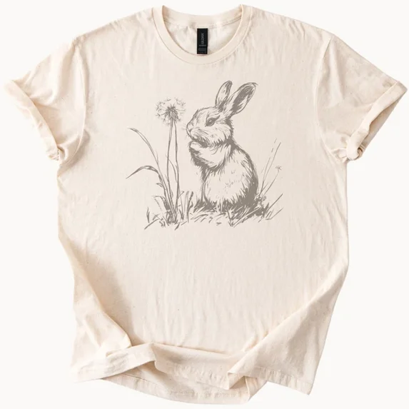 Hot Trending Rabbit Dandelion Tee Cute Bunny Graphic Spring Shirt Design Preview Only