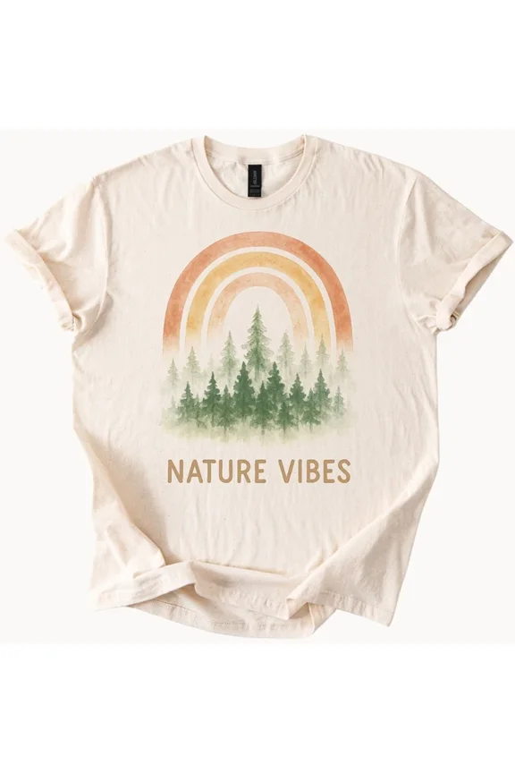 Hot Trending Rainbow Forest Tee Nature Vibes Graphic Shirt Design Preview Only