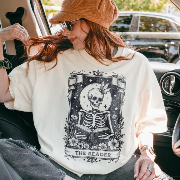 Hot Trending The Reader Tarot Card Shirt, Skeleton Reading Shirt, Tarot Card Shirt, Book Lover Gift, Bookish Gift,Tarot Lover Gift S-5Xl Birthday Gifts; For Men & Women