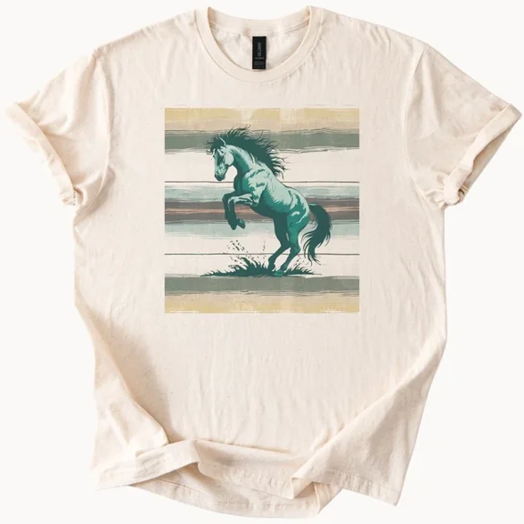 Hot Trending Rearing Horse Western Graphic Tee Desert Stripes Cowboy Style T Shirt Design Preview Only