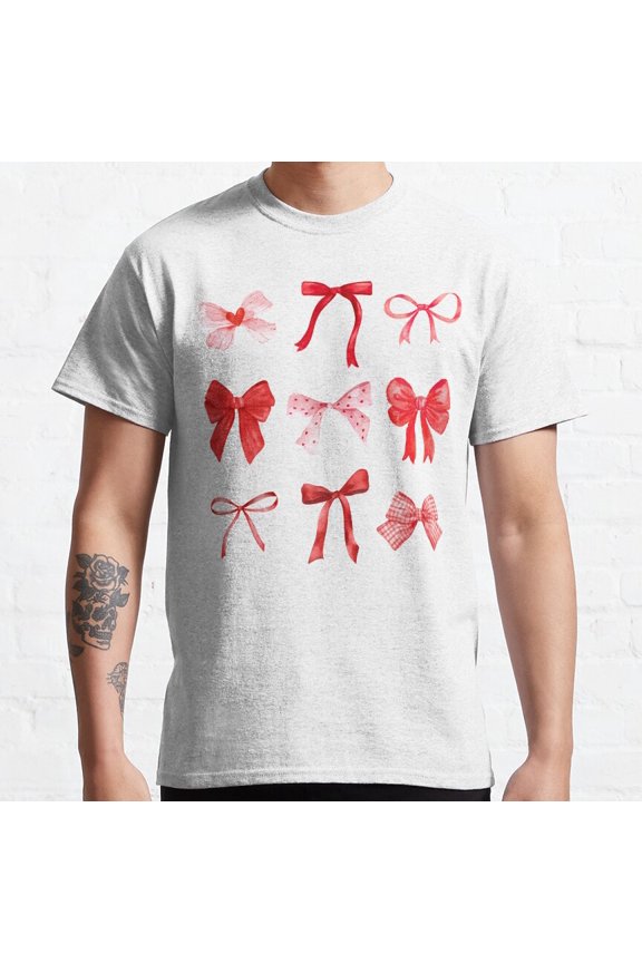 Hot Trending Red Coquette Bows Valentines Day Vday red bow pattern Classic T-Shirt Vintage Birthday Gifts