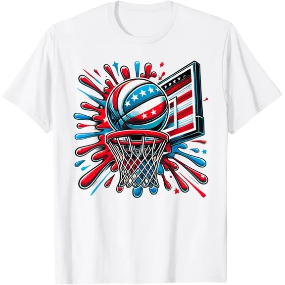 Hot Trending Red White Blue Basketball Color Splash Usa Flag Basketball T-Shirt S-5Xl Birthday Gifts; For Men & Women