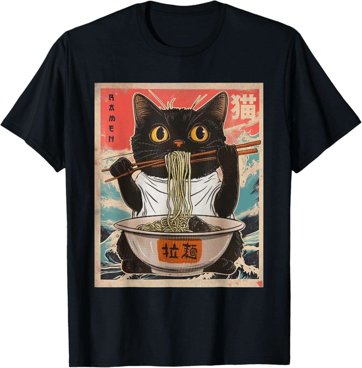 Hot Trending Retro Cat Ramen Japanese Funny Graphic Tees Kawaii Cat ...