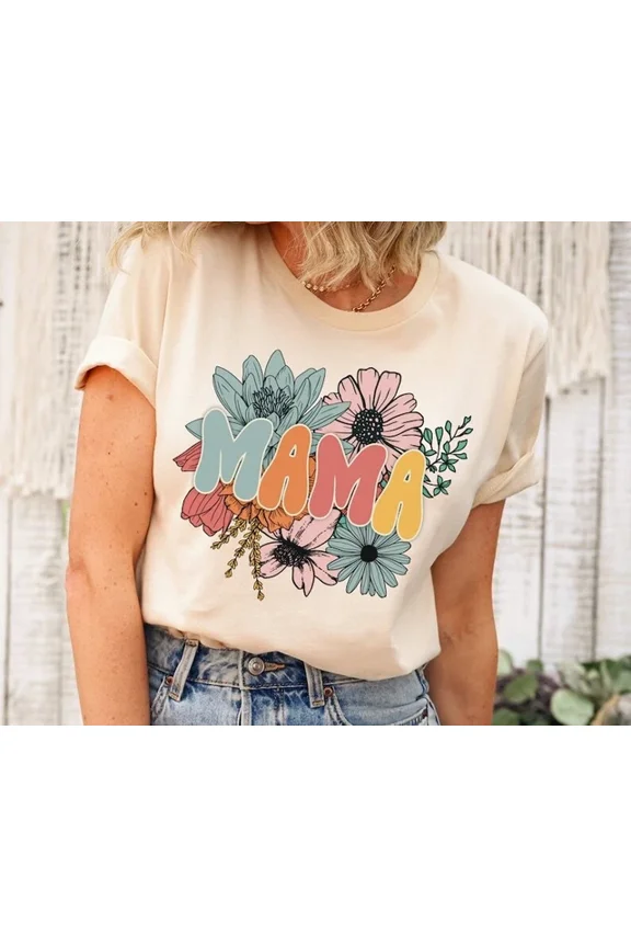 Hot Trending Retro Floral Mama T-Shirt, Mom Shirt for Mom for Mother's Day, Mother's Day Design Preview Only