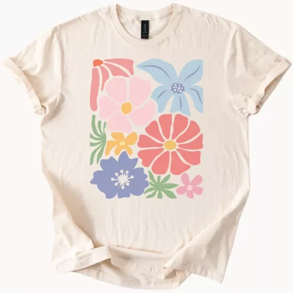 Hot Trending Retro pastel flower Shirt block graphic tee shirt Matisse Vibes Design Preview Only