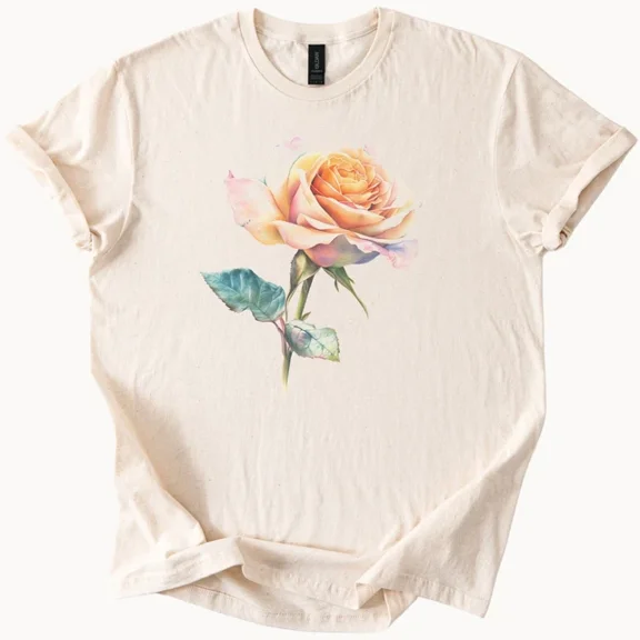 Hot Trending Rose T Shirt Floral Tee Watercolor Flower Graphic Soft Top Design Preview Only