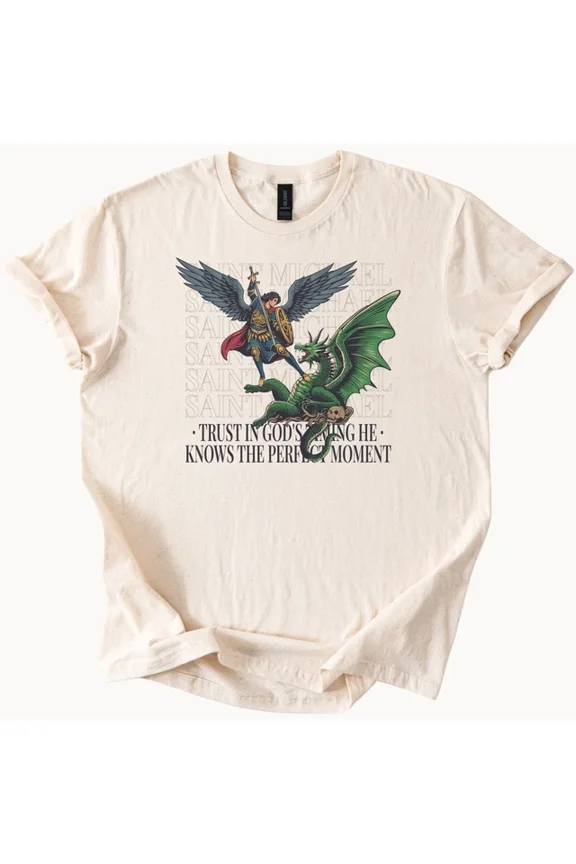 Hot Trending Saint Michael Dragon Graphic T-Shirt Angel Sword Tee Design Preview Only