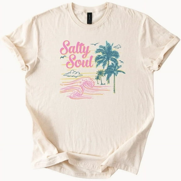 Hot Trending Salty Soul Tee Beach Vibes Palm Tree Graphic TShirt Design Preview Only