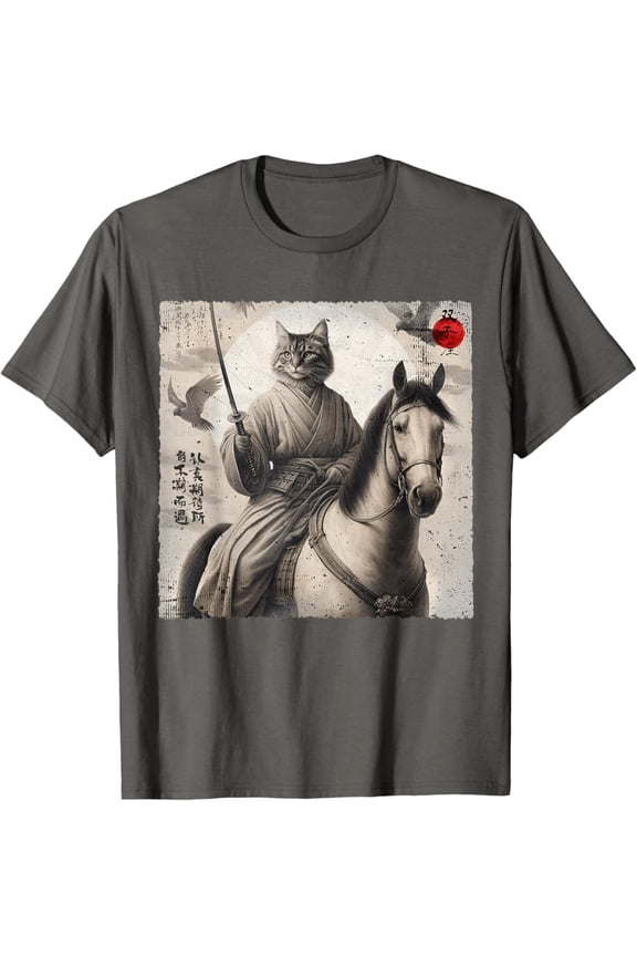 Hot Trending Samurai Cat Graphic Ukiyo Warrior Vintage Japanese Art Anime T-Shirt Vintage Tee -Birthday Gifts