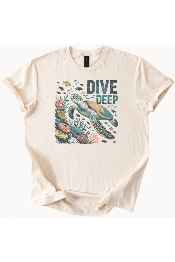 Hot Trending Sea Turtle Dive Deep T Shirt Ocean Graphic Tee Scuba Gift Design Preview Only