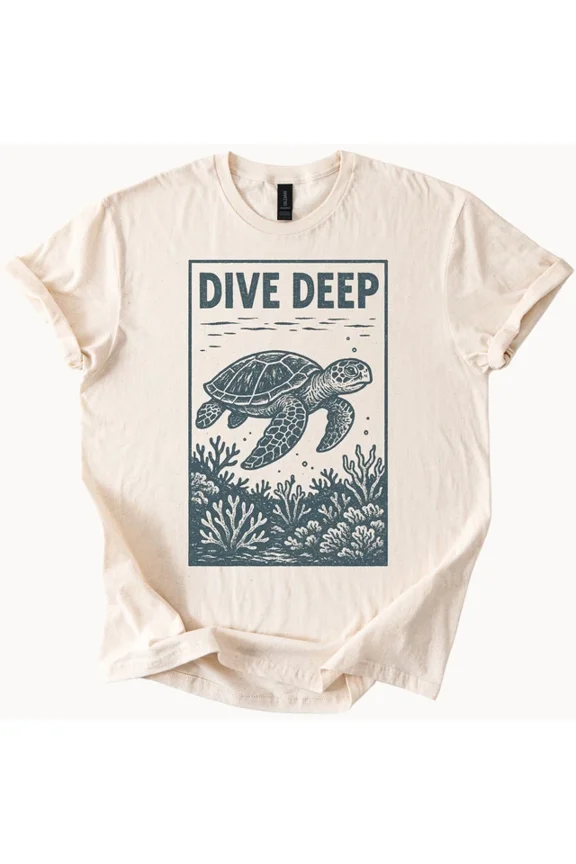 Hot Trending Sea Turtle Dive Deep T-Shirt Ocean Graphic Tee Scuba Gift Design Preview Only