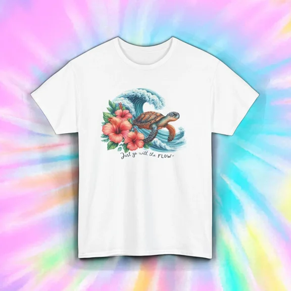 Hot Trending Sea Turtle Shirt Just Go With The Flow Hibiscus Beach Graphic Design Preview Only