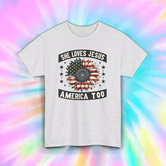 Hot Trending She LOveres Jesus America Too Shirt | Christian SunflowFaith Gift Design Preview Only
