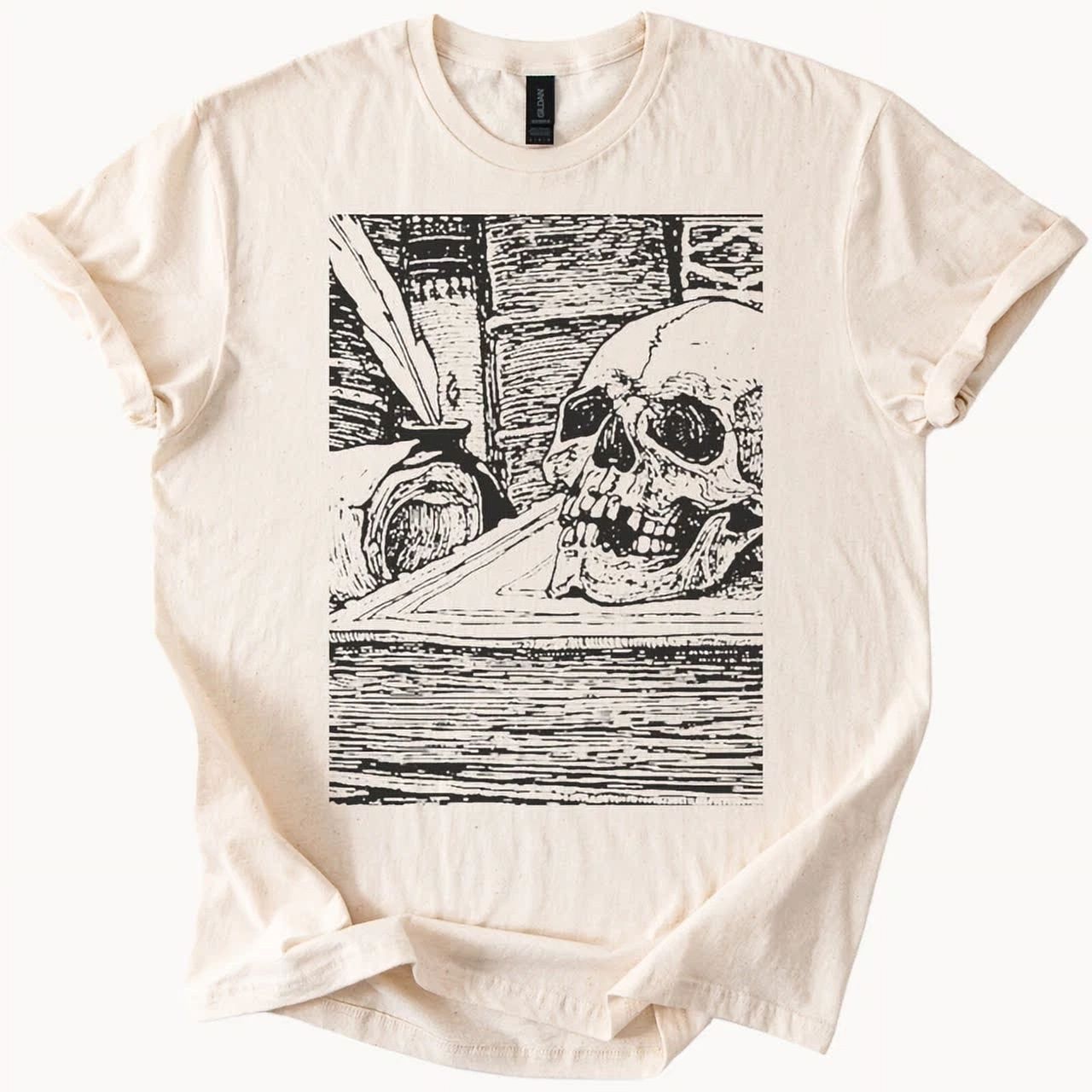Hot Trending Skull and Quill Pen Graphic Shirt Book Lover Gothic Ink ...