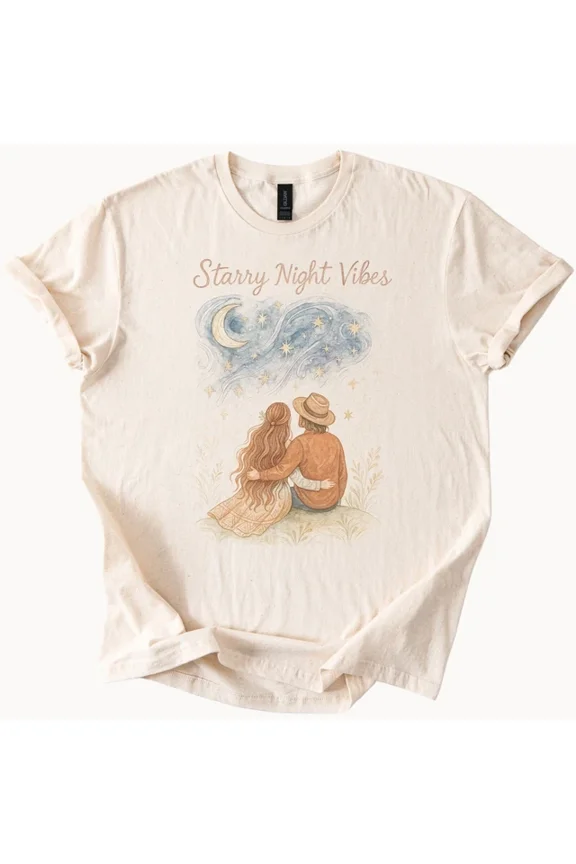 Hot Trending Starry Night Couple Tee Romantic Moon Stars Graphic Shirt Design Preview Only